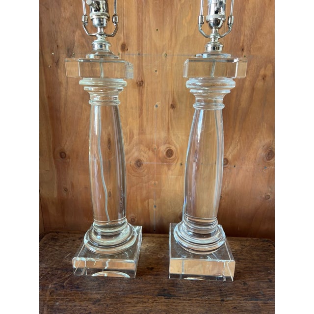 Pair of Architectural Crystal & Resin Column Table Lamps by Restoration Hardware, Circa 2006 For Sale - Image 12 of 14