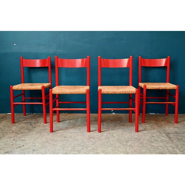 Vintage Italian Chairs in Red Lacquered Wood and Woven Straw, 1960s, Set of 4 For Sale - Image 14 of 18