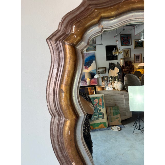 1960’s Italian Hollywood Regency Carved Wood Wall Mirror For Sale - Image 4 of 12