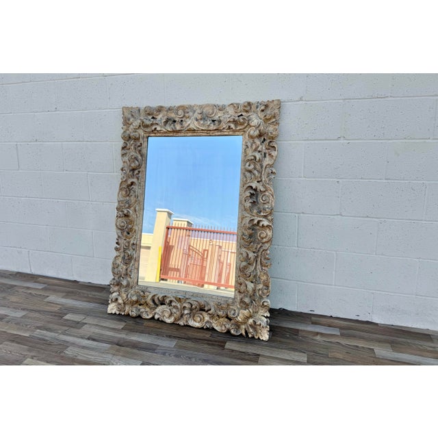 1920s Antique Italian Baroque Style Hand-Carved Wood Wall Mirror With Acanthus Scrolls For Sale - Image 5 of 18