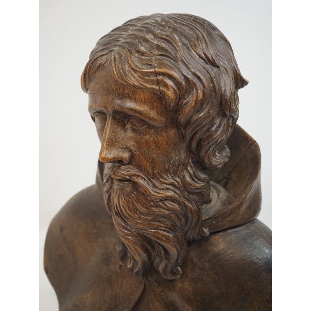 Antique Expressive Woodcarving, Bust Depicting a Monk or Male Saint, Ca. 1800 For Sale - Image 11 of 18