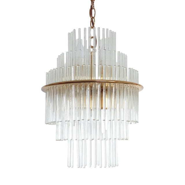 Vintage Glass 5-Light Rod Chandelier by Gaetano Sciolari, 1960s For Sale