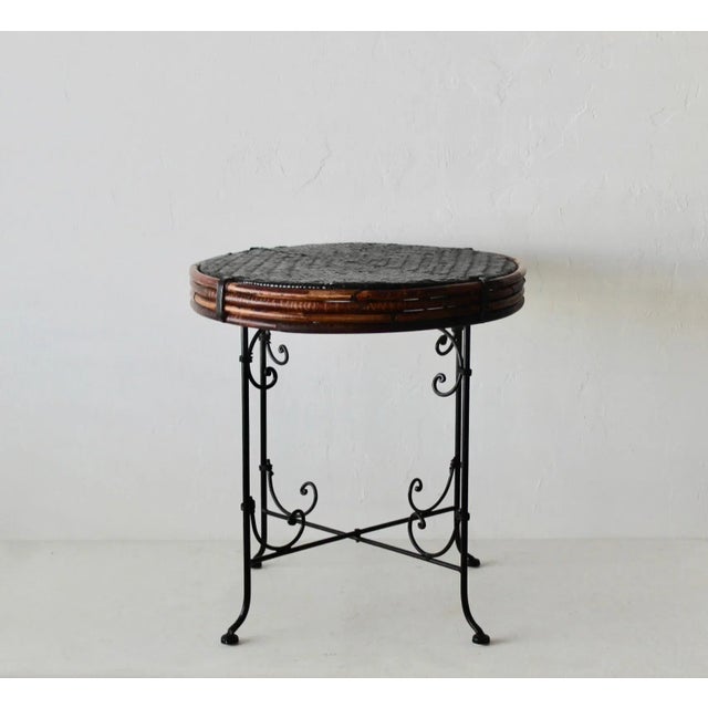 Vintage Mid-Century Wicker Bamboo Side Table Scroll Base Detail For Sale - Image 12 of 12