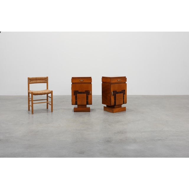 Art Deco Geometric Wooden Nightstands, Italy, 1920s, Set of 2 For Sale - Image 3 of 15