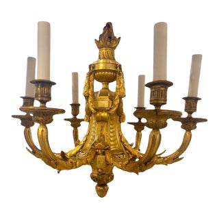 1900 Neoclassic Style Gilt Bronze Chandelier 6 Lights For Sale