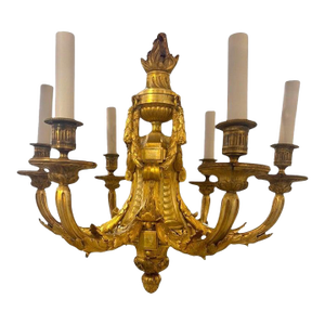 1900 Neoclassic Style Gilt Bronze Chandelier 6 Lights