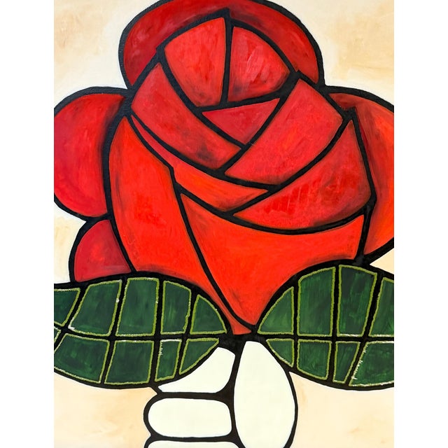 Avi Ben Simhon Monumental Modernist Red Rose Painting For Sale - Image 10 of 14