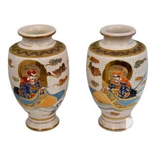 Antique Pair of Japanese Satsuma Moriage Ceramic Vase For Sale