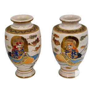 Antique Pair of Japanese Satsuma Moriage Ceramic Vase