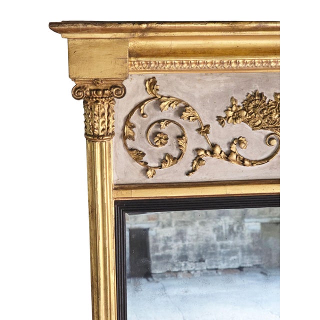 Large Antique Overmantle Wall Pier Mirror in Gilt and White Frame, 1800s For Sale - Image 5 of 7