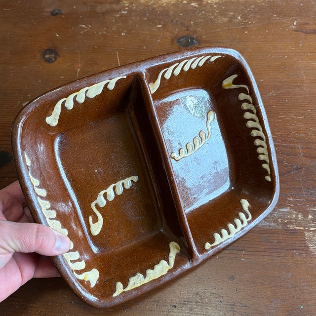 Antique English Slipware Decorated Redware Divided Dish, 19th Century For Sale - Image 9 of 12