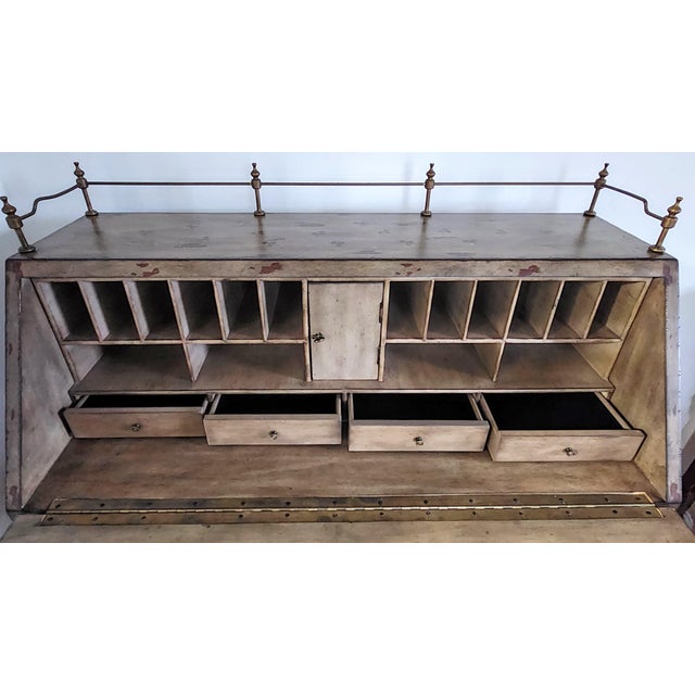 1990s Lillian August French Provincial Painted Floral Slant-Front Secretary Desk With Brass Gallery For Sale In New York - Image 6 of 18