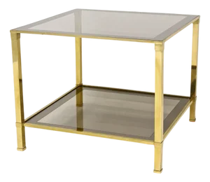 Late Mid-Century Regency Brass Side Table in Smoked Glass, Italy, 1970