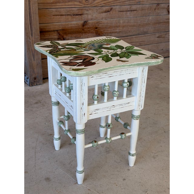 Vintage Custom Painted Tropical Decoupage Spindle Side Table For Sale - Image 10 of 12