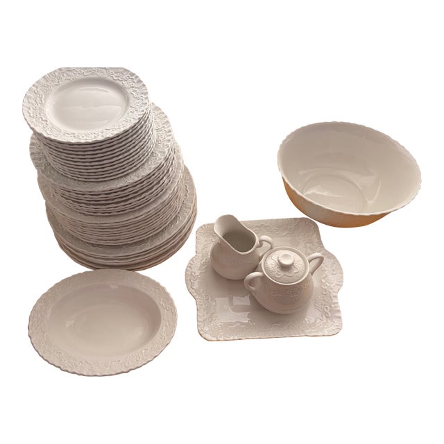 1990s Ralph Lauren "Claire" by Wedgwood — 45-Piece White China Set (Made in England) For Sale