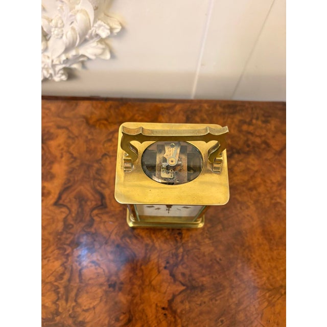 Antique French Brass Carriage 8 Day Movement Clock, 1900s For Sale - Image 4 of 6