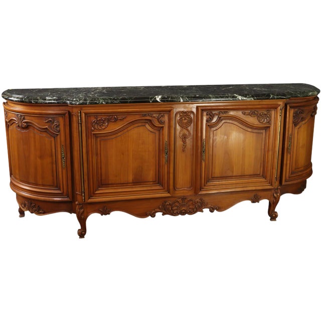 Sideboard Louis XV Rococo Green Marble Top Walnut For Sale