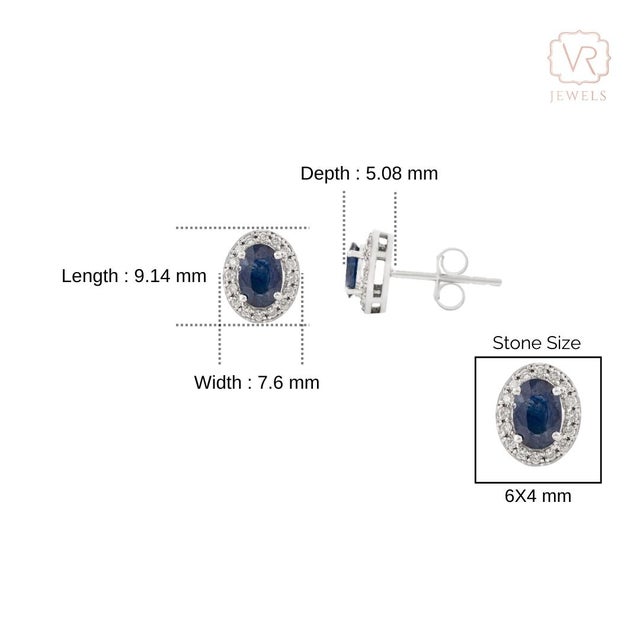 Ink Blue Elegant 1 Ct Natural Blue Sapphire and Diamond Halo Stud Earrings in 14k Gold- A Pair For Sale - Image 8 of 12