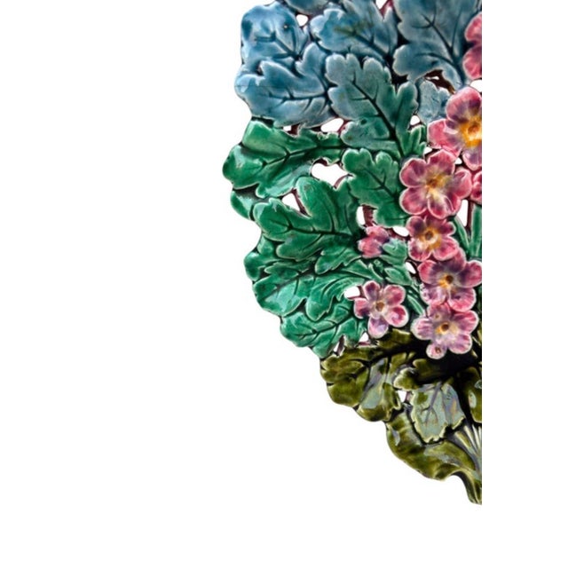 19th Century Rare French Majolica Reticulated Flowers Platter For Sale - Image 4 of 6