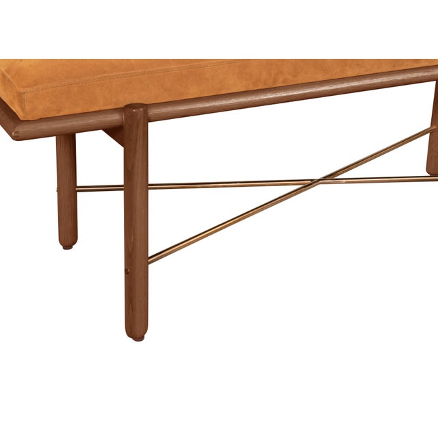 Mid-Century Modern Halls Bench, Brown Suede For Sale - Image 3 of 5
