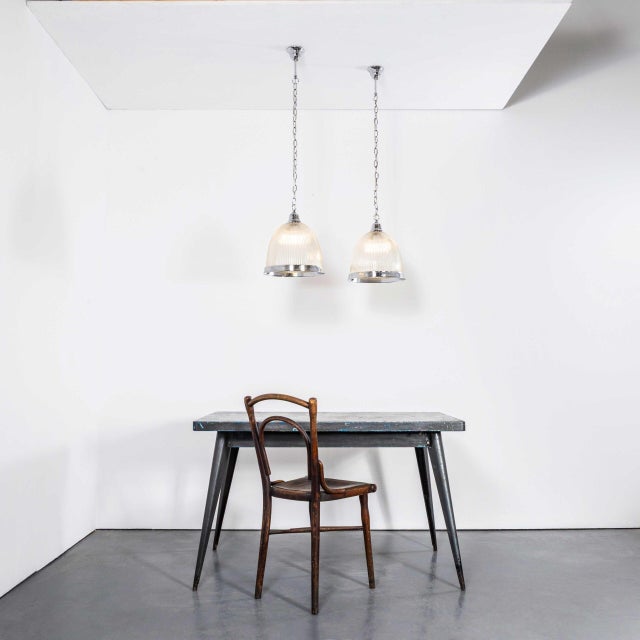 : 1970’s late production prismatic and chrome lamps – pair. In the style of holophane but not made by holophane, however...