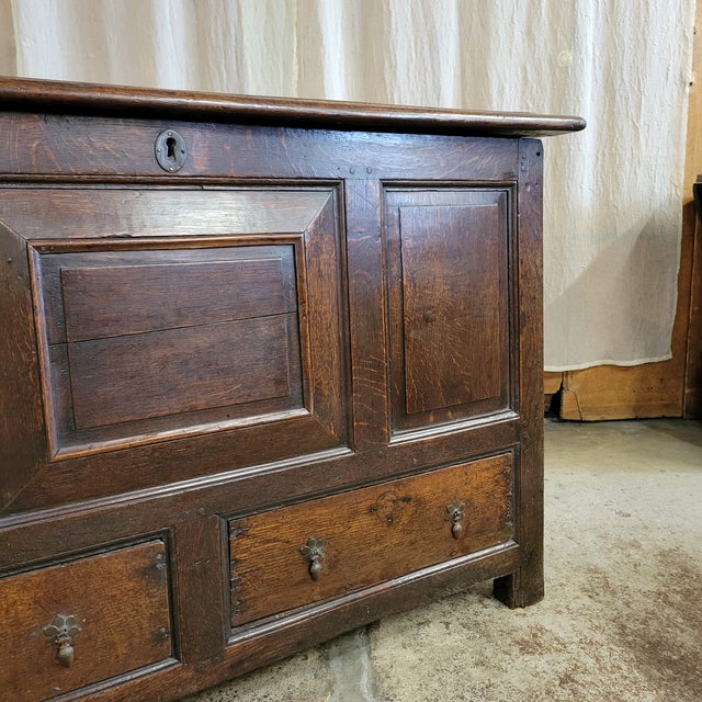 18th Century Period Oak Mule Chest/Trunk With Paneled Front and 2 Drawer Base For Sale In Atlanta - Image 6 of 12