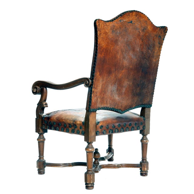 Animal Skin Antique Gentlemans Occasional European Leather Chair For Sale - Image 7 of 9