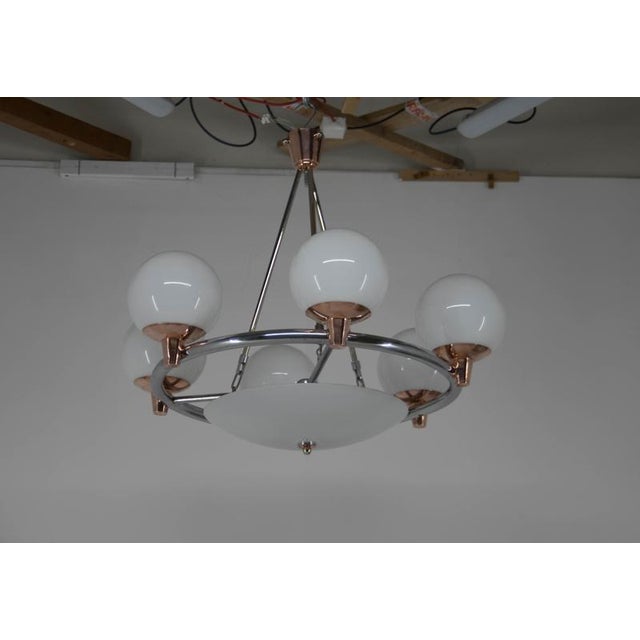 Art Deco Chandelier in Chrome, Copper & Opaline Glass, Czech, 1930s For Sale - Image 13 of 18