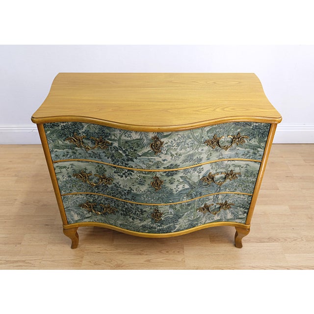 Vintage dresser covered with GP & J Baker- Ramayana Emerald Green. Original brass handles. This piece is designed in the...