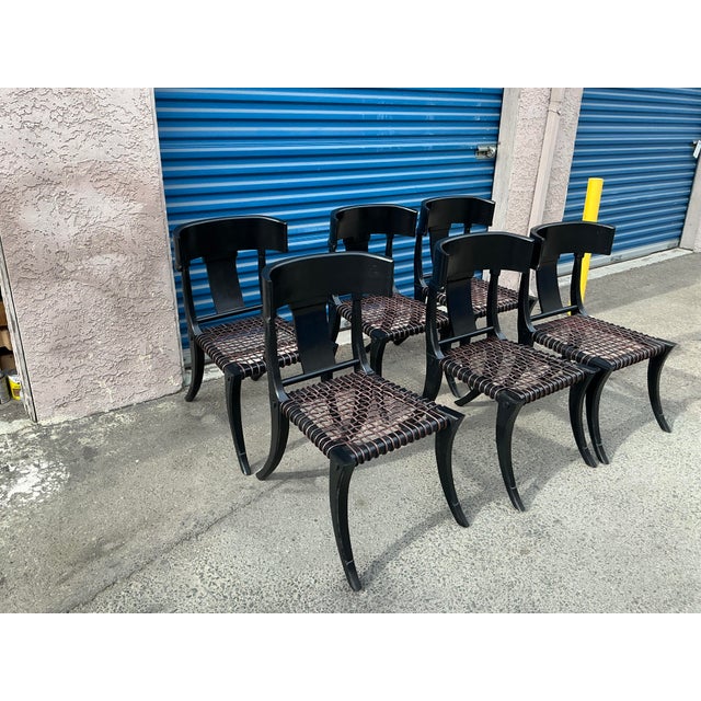 Modern Klismos Ebony Dining Chairs - Set of 6 For Sale - Image 9 of 10