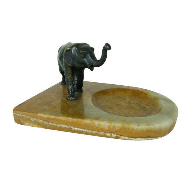 1920s Art Deco Bronze Elephant on Figured Stone Tray . Valet Dish For Sale In Atlanta - Image 6 of 12