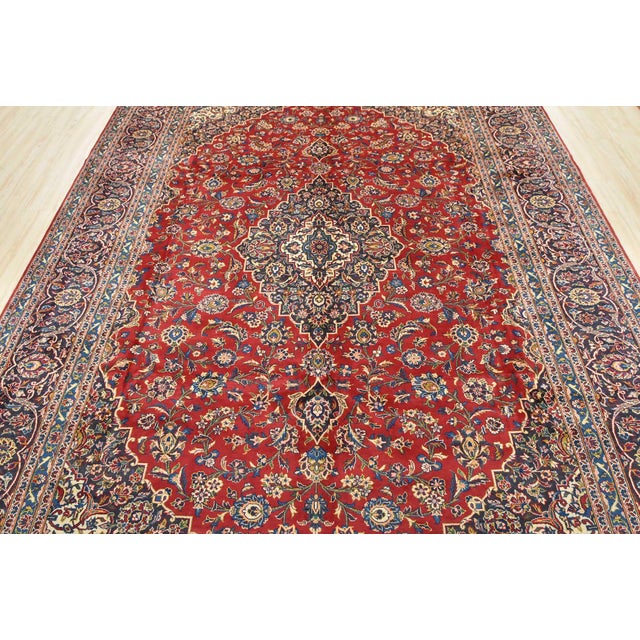 1980s Kashan Rug 9'8'' X 12'9'' Red Wool Vintage Traditional Hand-Knotted Carpet For Sale - Image 5 of 12