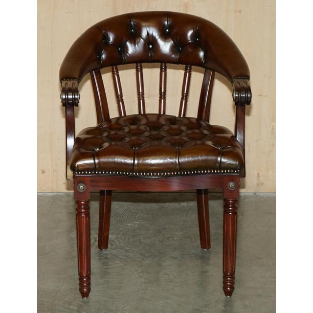 Set of Brown Leather Chesterfield Library Reading Armchairs For Sale - Image 17 of 18