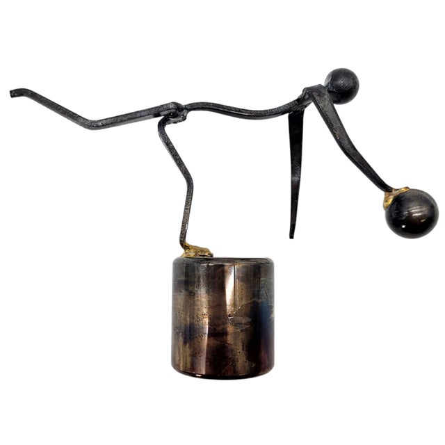 Modern 1970s Brutalist Nail Art Bowler Balancing Sculpture – Mid-Century Studio Metal For Sale - Image 3 of 11