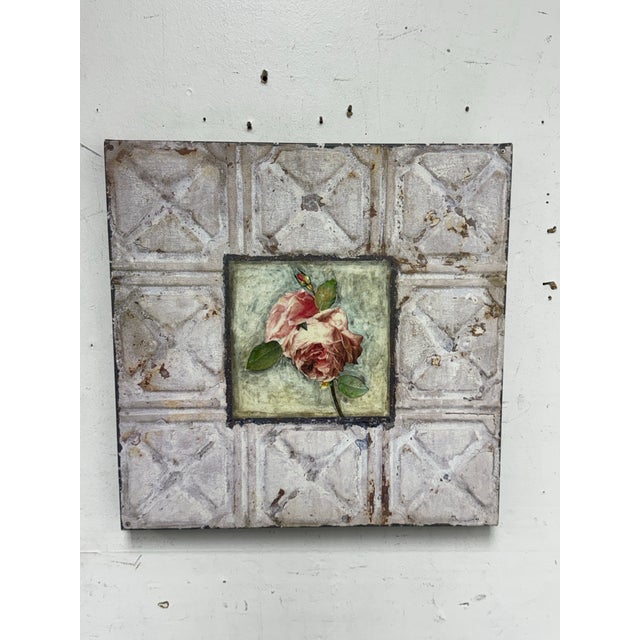 Design Plus Gallery presents Vintage Rose Motif Tile Print on Canvas in the Style of Peggy Abrams. The tile is a...