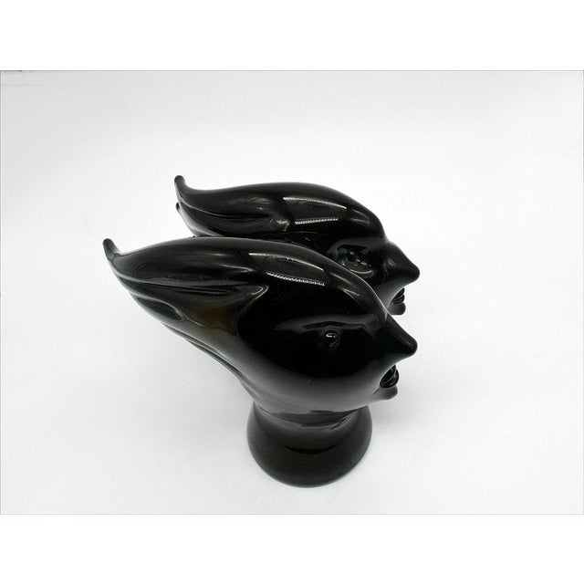 Murano Heads Sculpture in Black Glass by Sergio Rossi, 1970s For Sale - Image 7 of 14