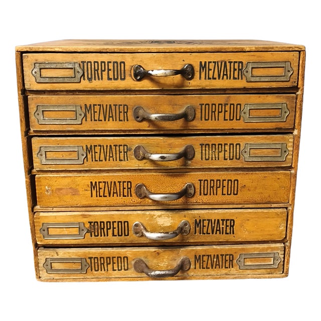 Textile Store Sewing Thread Box with 6 Smaller Drawers and Silk Thread Holder, 1920s For Sale