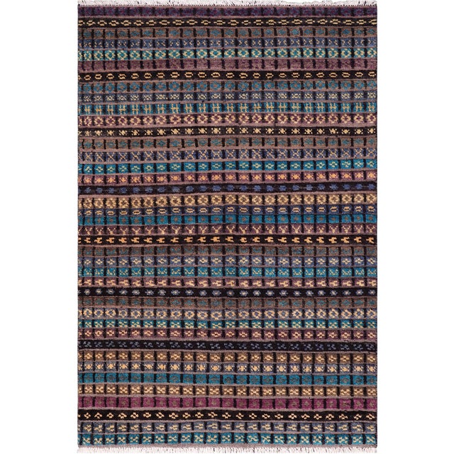 Boho Chic Black/Gold High Low Wool Rug - 4'6'' X 7'0'' For Sale - Image 9 of 9