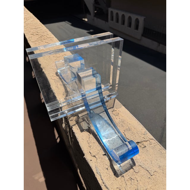 2020s Made Goods Postmodern Sculptural Lucite Acrylic Bookends Blue Ribbon Memphis Modern Pair For Sale - Image 5 of 7
