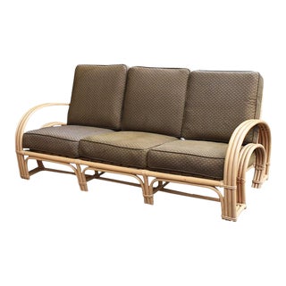Mid Century Modern Rattan and Bamboo Pretzel Sofa in the Style of Paul Frankl For Sale