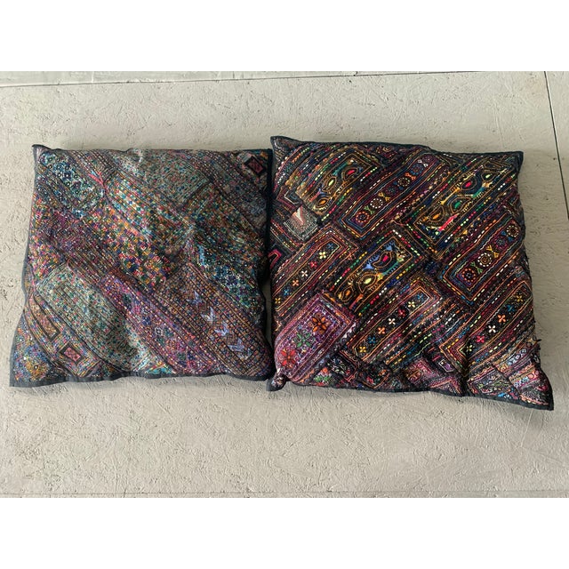 Red Vintage Pakistani Sindhi Patchwork Cushion Covers Set 4 Boho Tribal Embroidered For Sale - Image 8 of 12