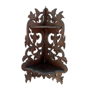 Black Forest Style Carved Wood Corner Shelf