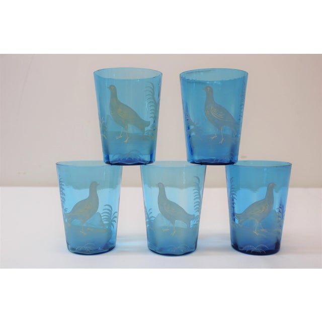 Victorian Blue Glass Pitcher W/ 5 Tumblers For Sale - Image 9 of 10