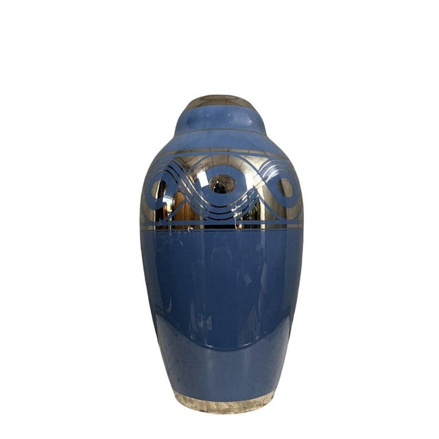 Large Art Deco Porcelain Vase with Silver Geometric Shapes, 1930s For Sale - Image 3 of 4