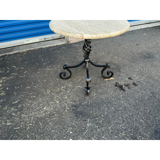 Stone Kreiss Travertine Table With Iron Base For Sale - Image 7 of 10