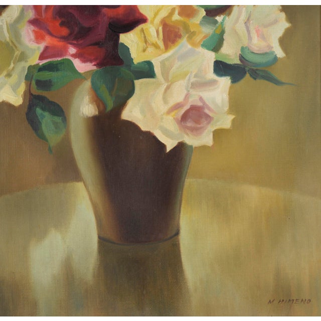 Impressionist "Garden Roses" in a Vase Still Life by Masayoshi Himeno For Sale - Image 3 of 7