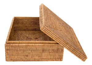 Artifacts Rattan Storage Box with Lid - Flat Legal File Organizer in Honey Brown