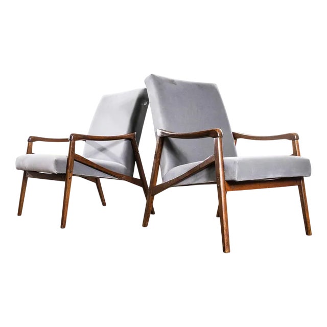 Armchair in Grey Cotton Velvet by Jaroslav Smidek, 1950s For Sale