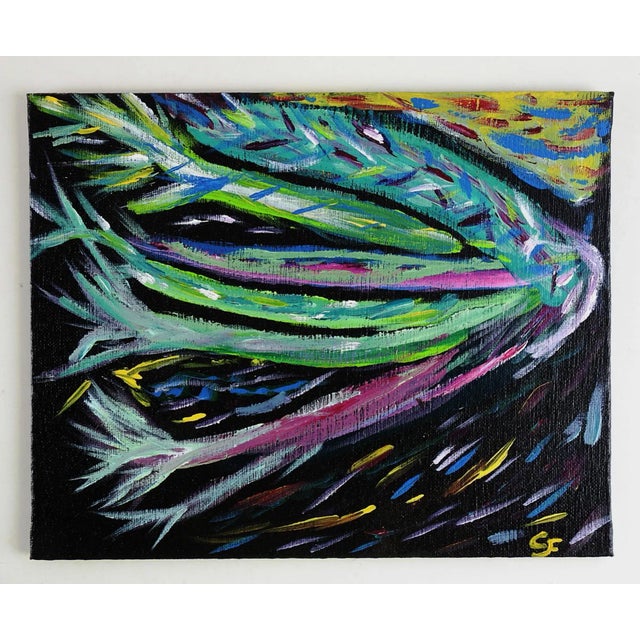 Oil on canvas board abstract. Signed CF lower right corner. Unframed.