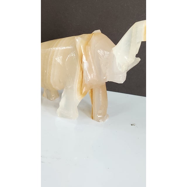 Contemporary Pair of Vintage Hand-Carved Honey Onyx Elephant Figurines For Sale - Image 3 of 16
